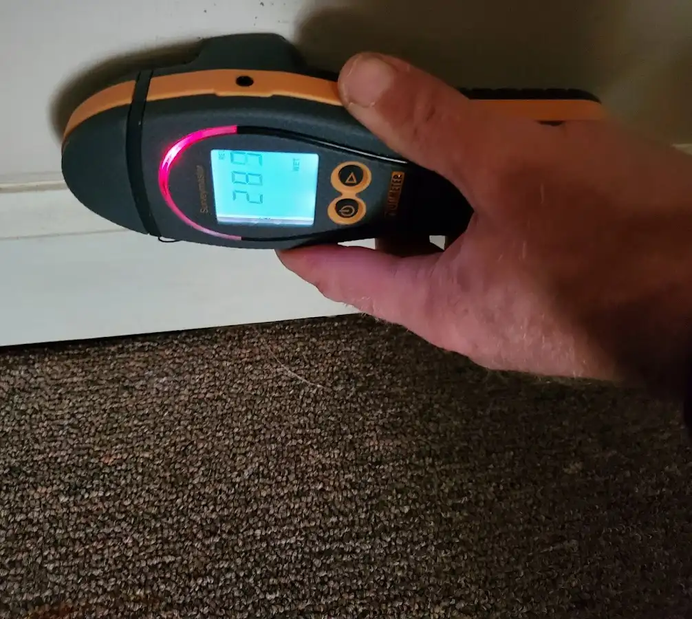 Moisture detection at baseboard during Sewage Cleanup & Sanitation in Westlake Village